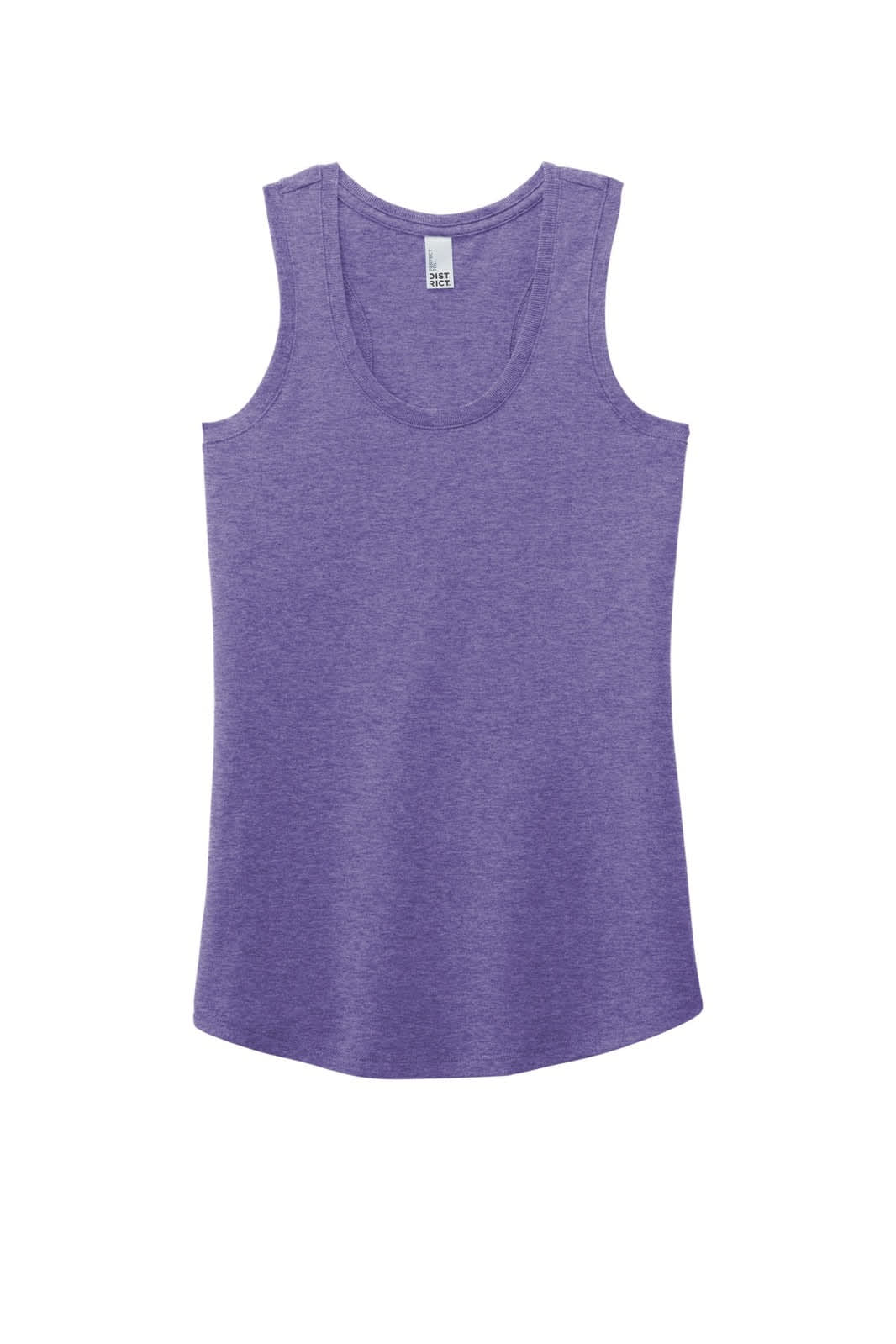 A purple ladies' racerback tank top made from a soft tri-blend fabric, featuring a label and no visible branding.
