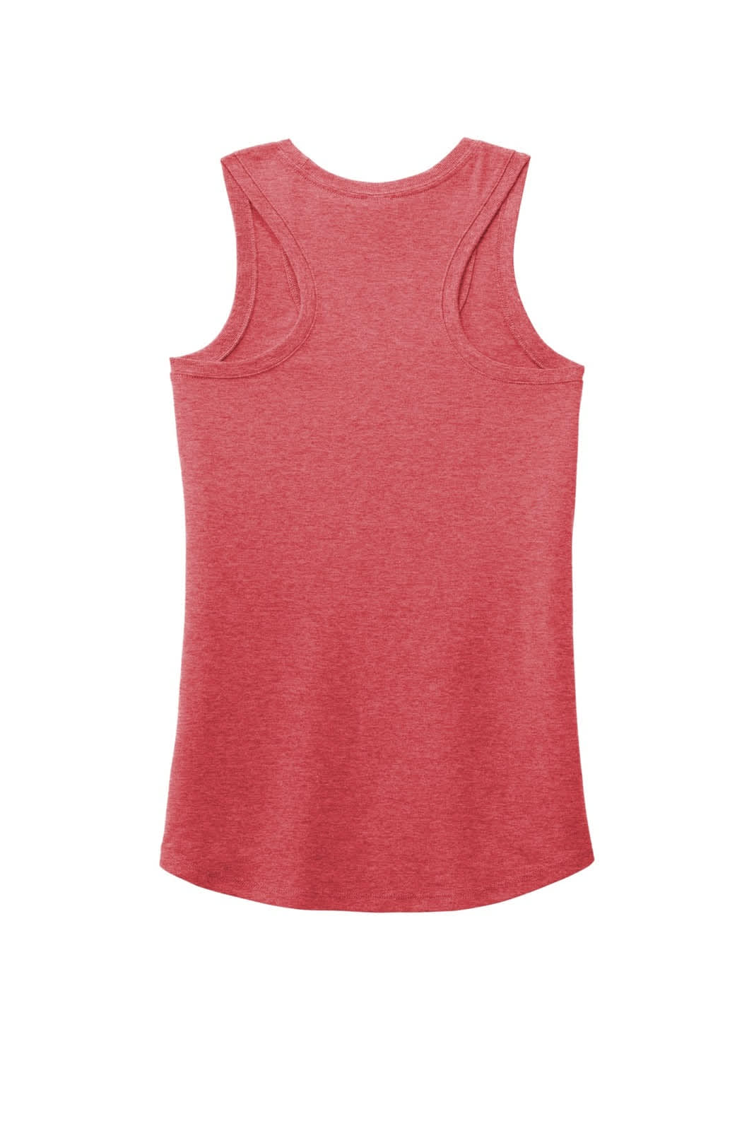A red racerback tank top featuring a soft, tri-blend fabric and an unbranded back design.
