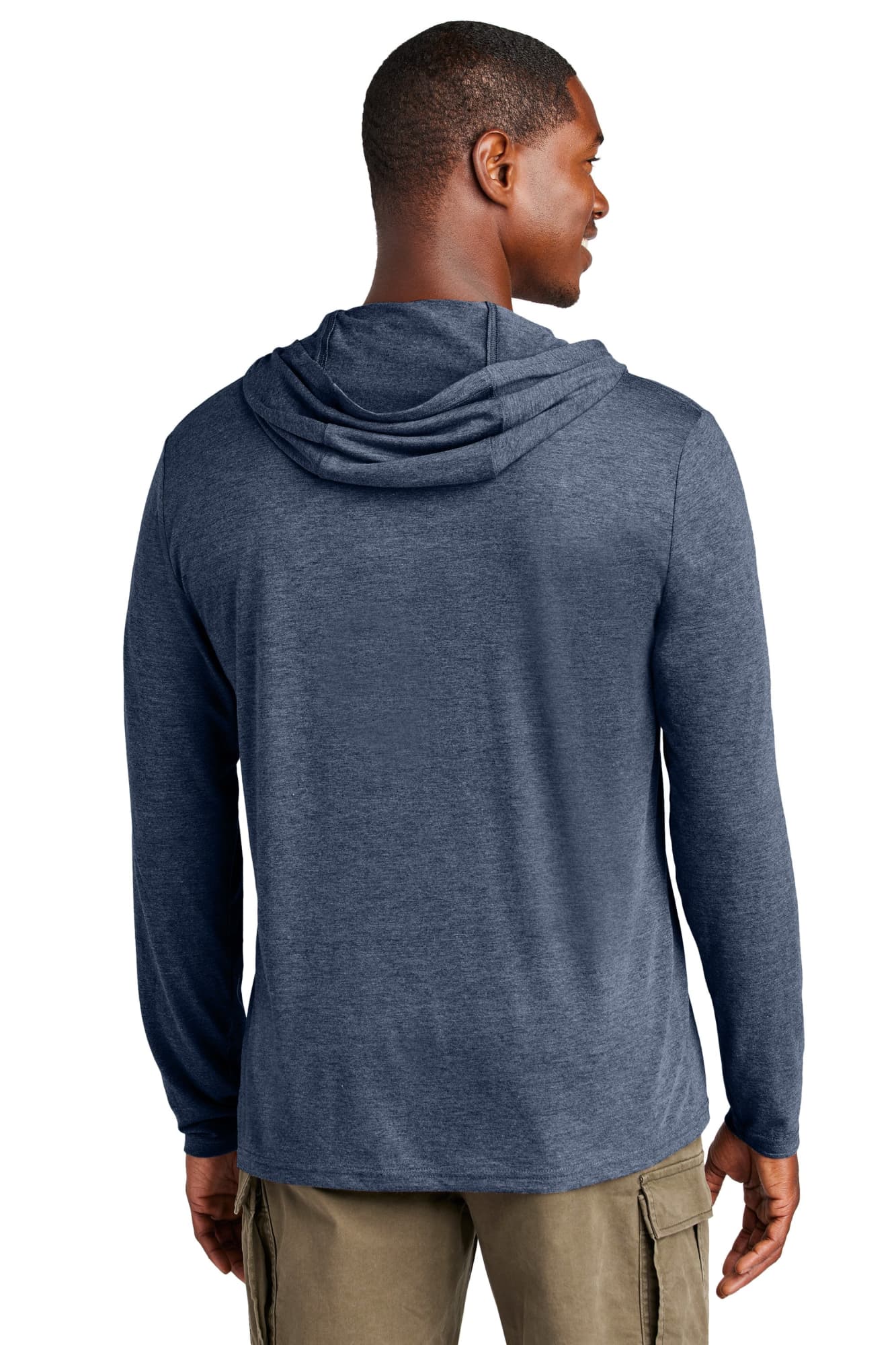 A men's long sleeve hoodie in a blue colour, featuring a hood and a branded logo.