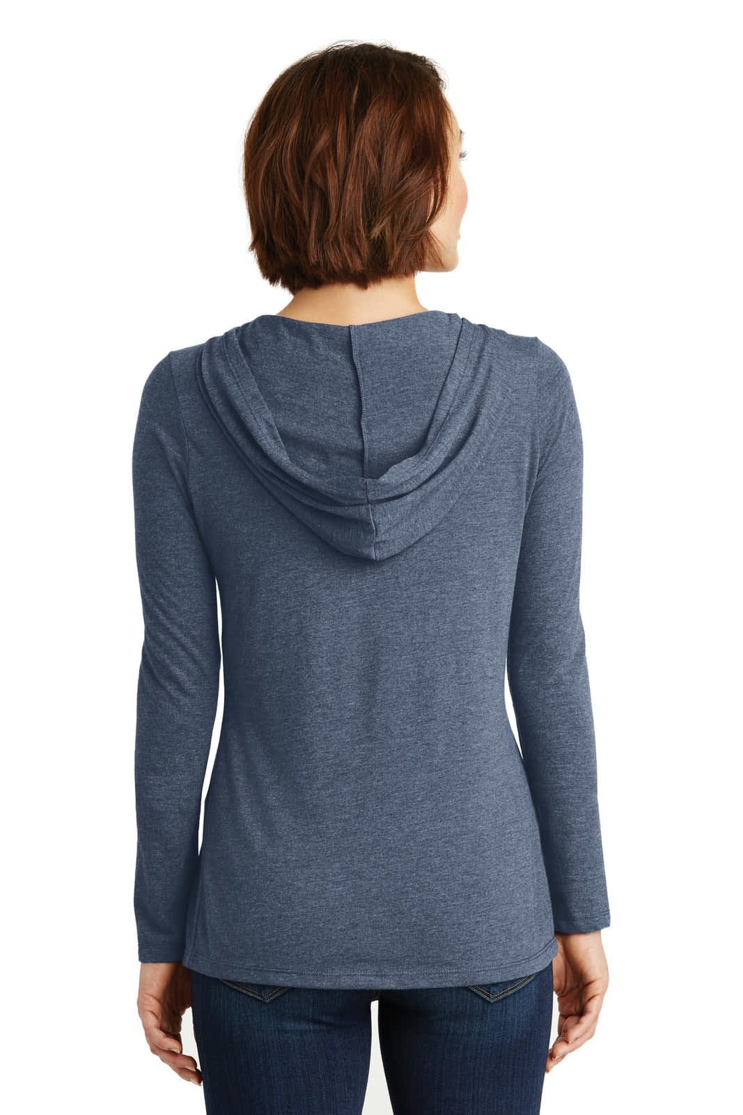 A long sleeve hoodie in navy blue with a hoodie and a fitted design, featuring a logo.
