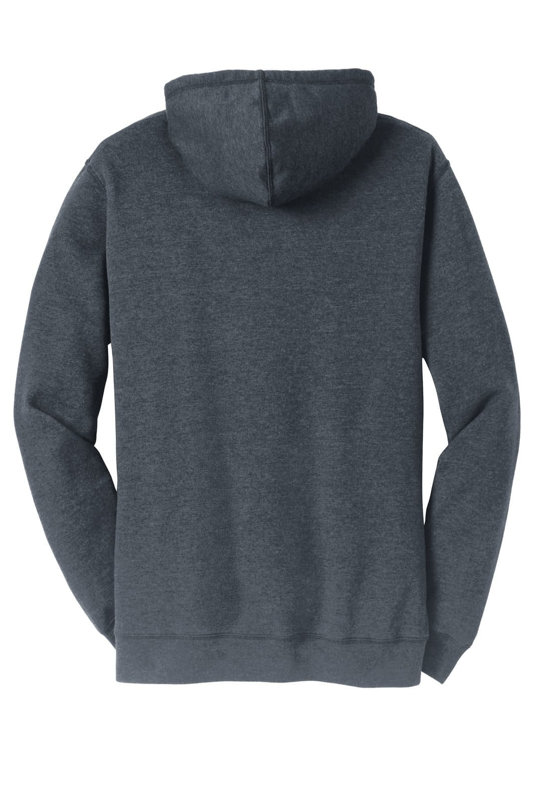A lightweight fleece hoodie in dark grey, featuring a hood and long sleeves, with a logo on the back.