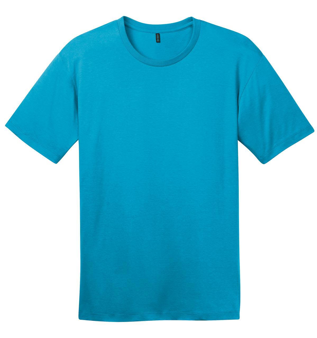 A turquoise crew neck t-shirt with short sleeves and a simple design, featuring a logo.