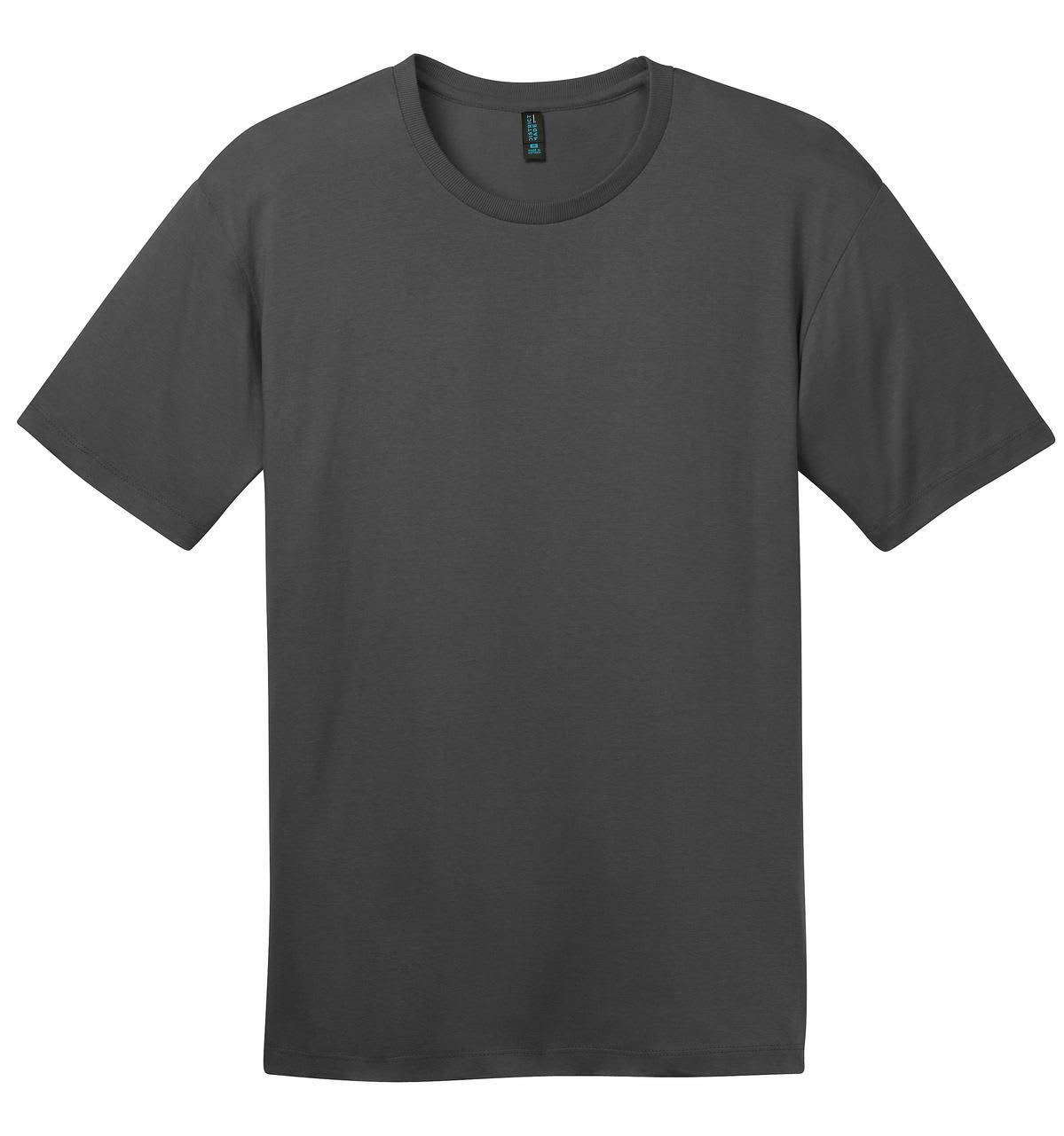 A men's crew tee in dark grey, featuring a regular fit and a logo on the label.