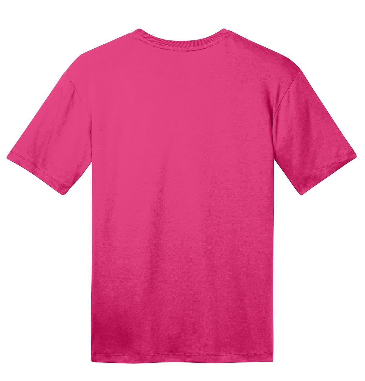 A pink men's crew tee with short sleeves, featuring a plain back and a logo. Perfect for casual wear.