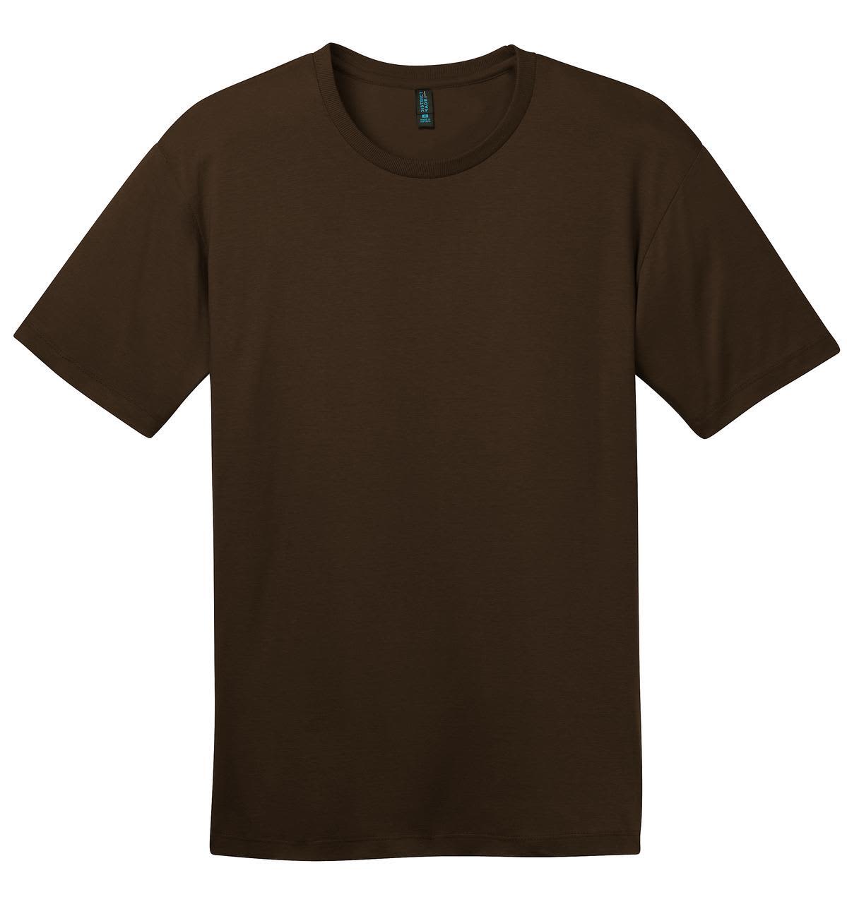 A brown crew neck T-shirt featuring short sleeves and a logo on the label.