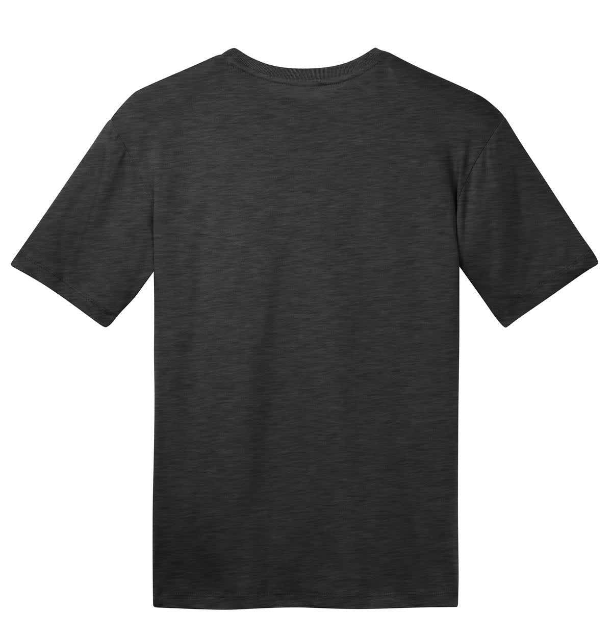 A dark charcoal grey short-sleeve T-shirt with a plain back and a branding logo.