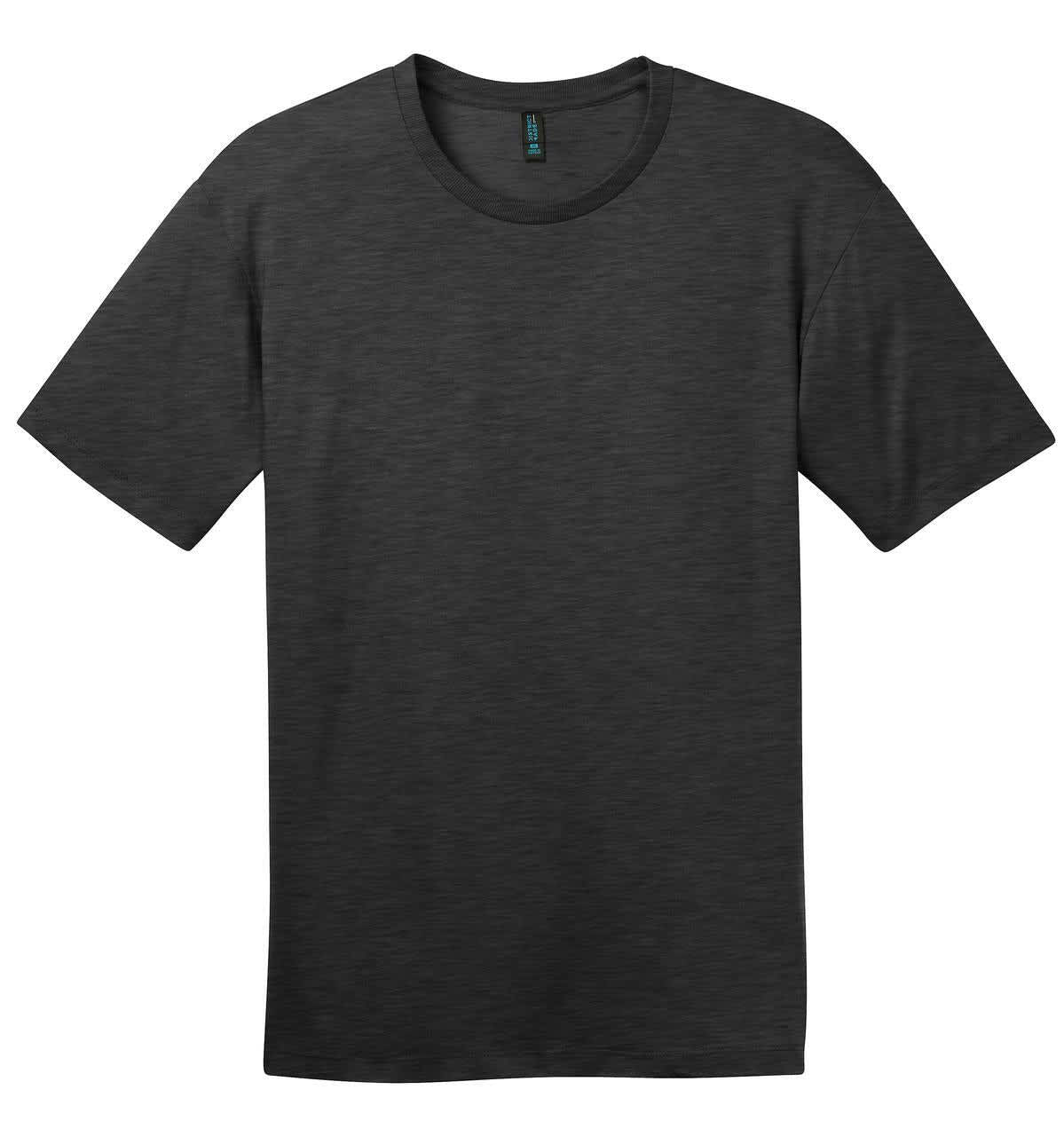 A dark grey crew neck t-shirt made from lightweight fabric with a brand logo on the label.