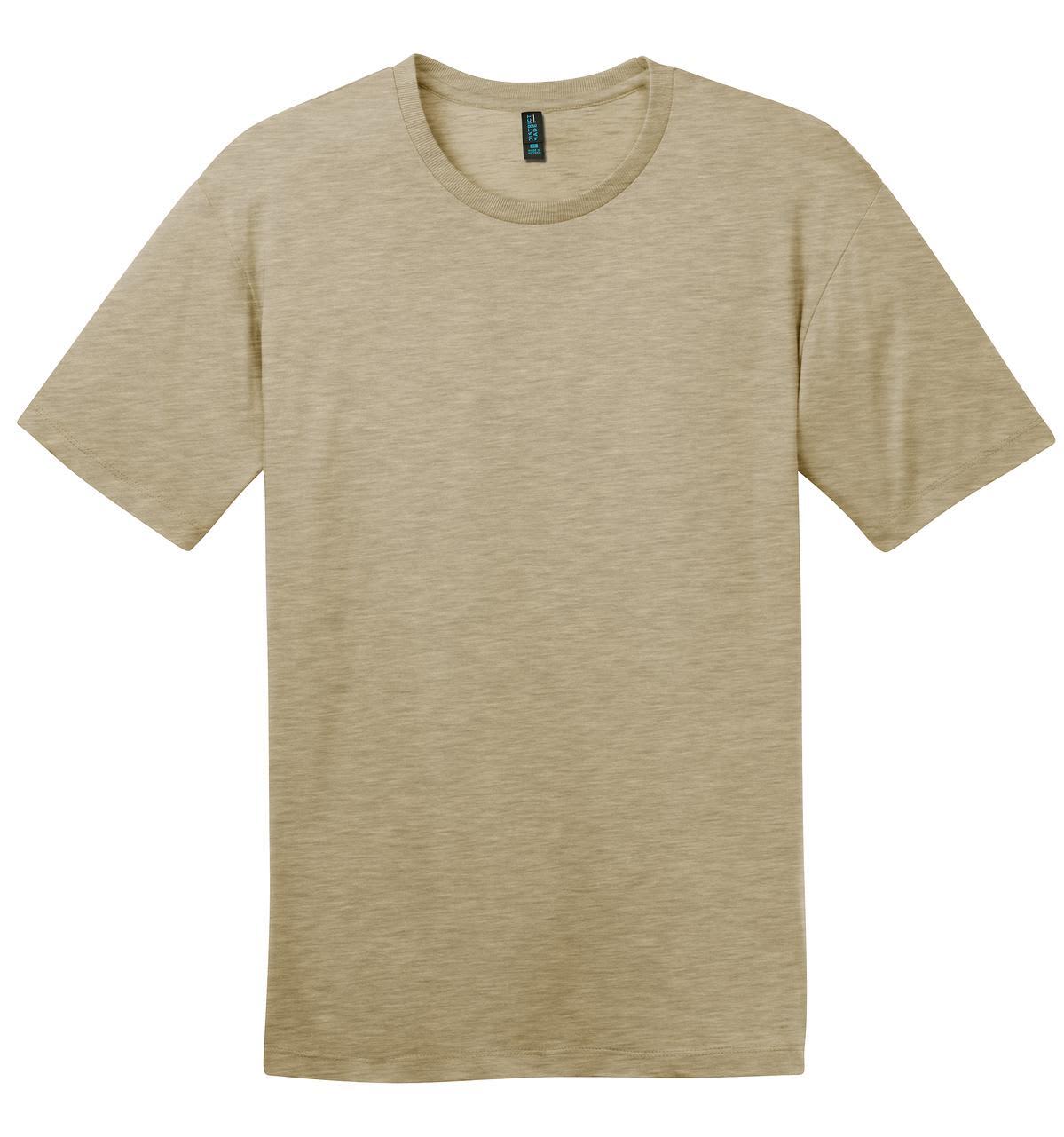 A light khaki crew-neck T-shirt with short sleeves and a branding logo on the label.