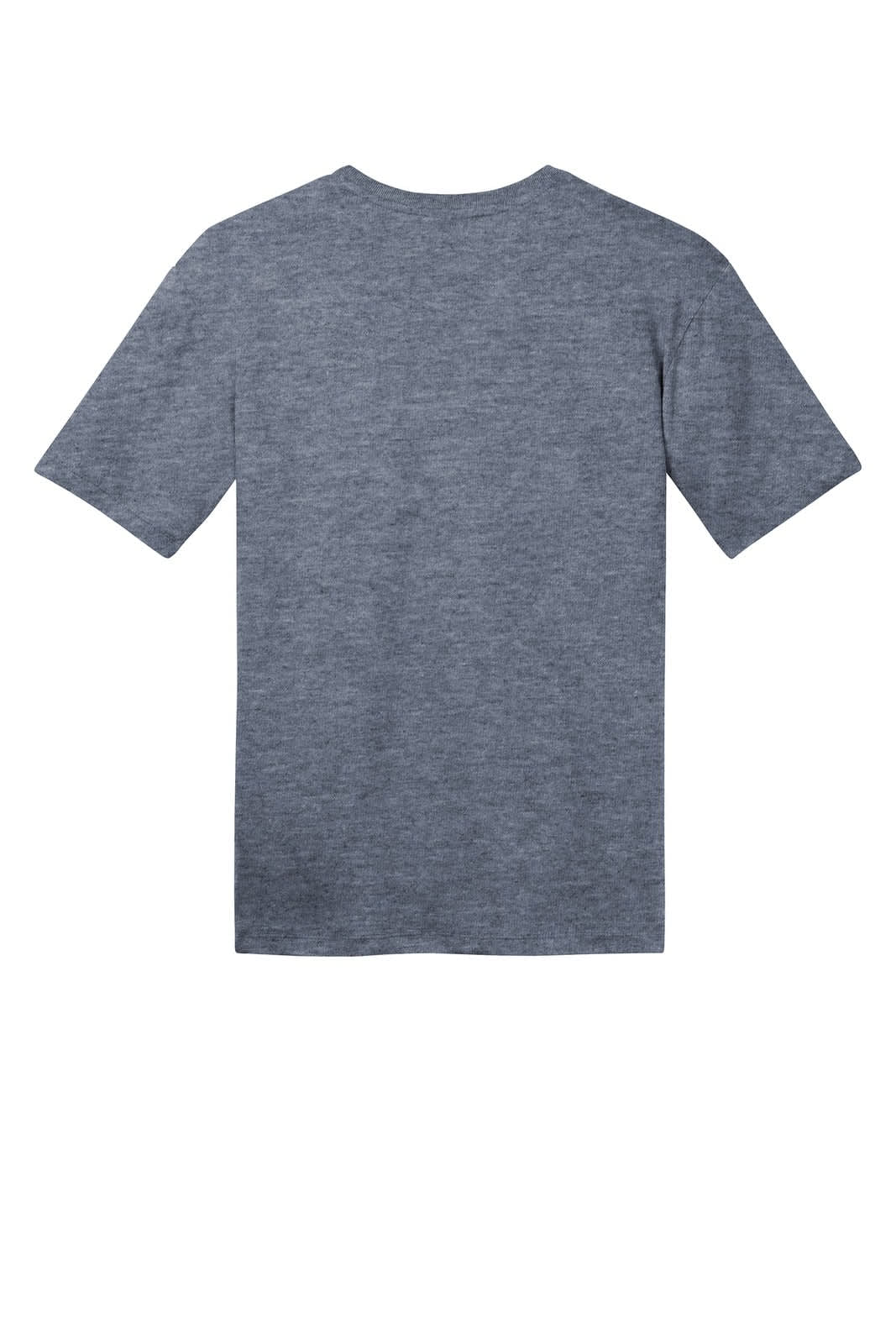 A grey crew neck t-shirt with short sleeves and a plain back. It features a logo.