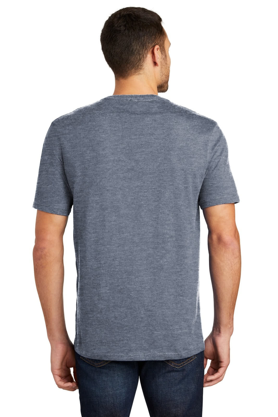 A grey men's crew neck t-shirt, featuring short sleeves and a solid pattern, with a branding label.