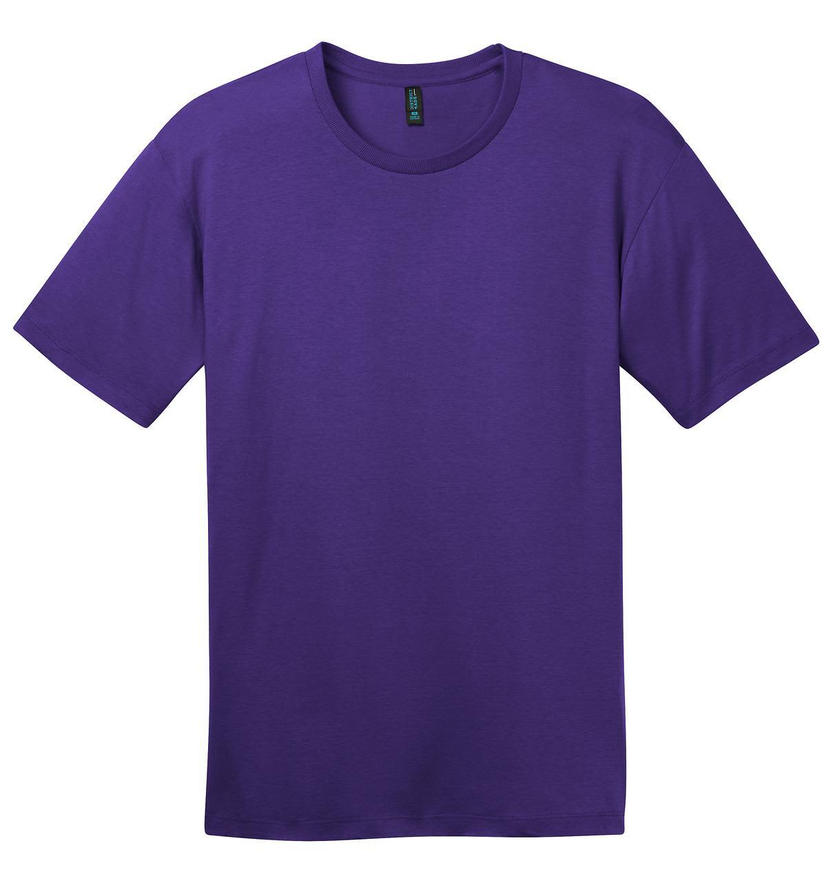 A purple crew neck T-shirt featuring short sleeves and a plain design. It has a logo tag on the neckline.