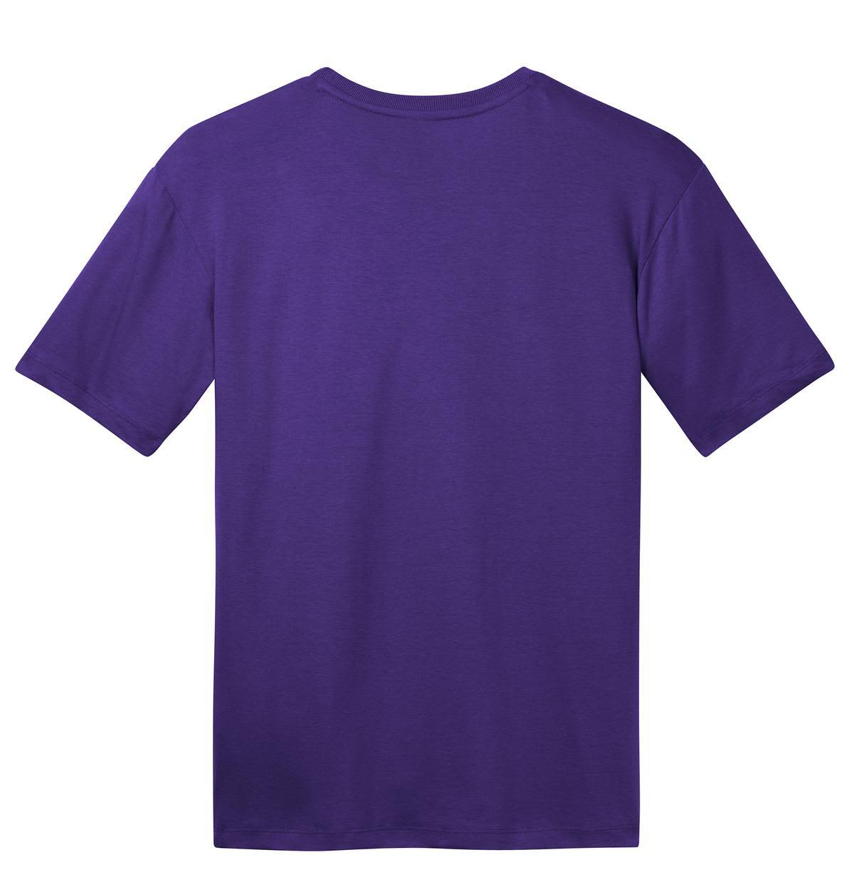 A purple crew t-shirt featuring a back view, with short sleeves and a plain design. It has a branding logo.