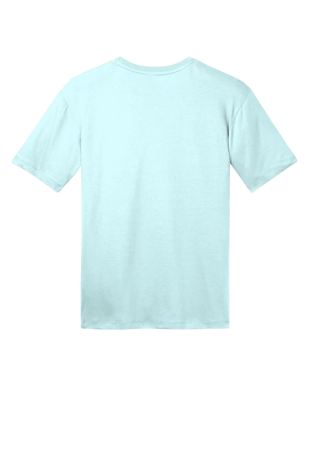 A light blue crew t-shirt with short sleeves and a plain back, featuring a logo.