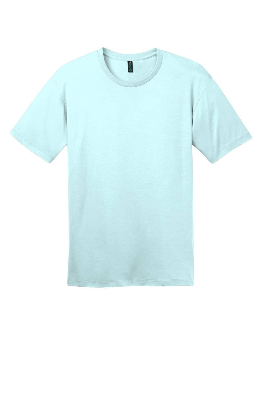 A light blue men's crew t-shirt featuring a round neckline and short sleeves. It has a logo on the label.