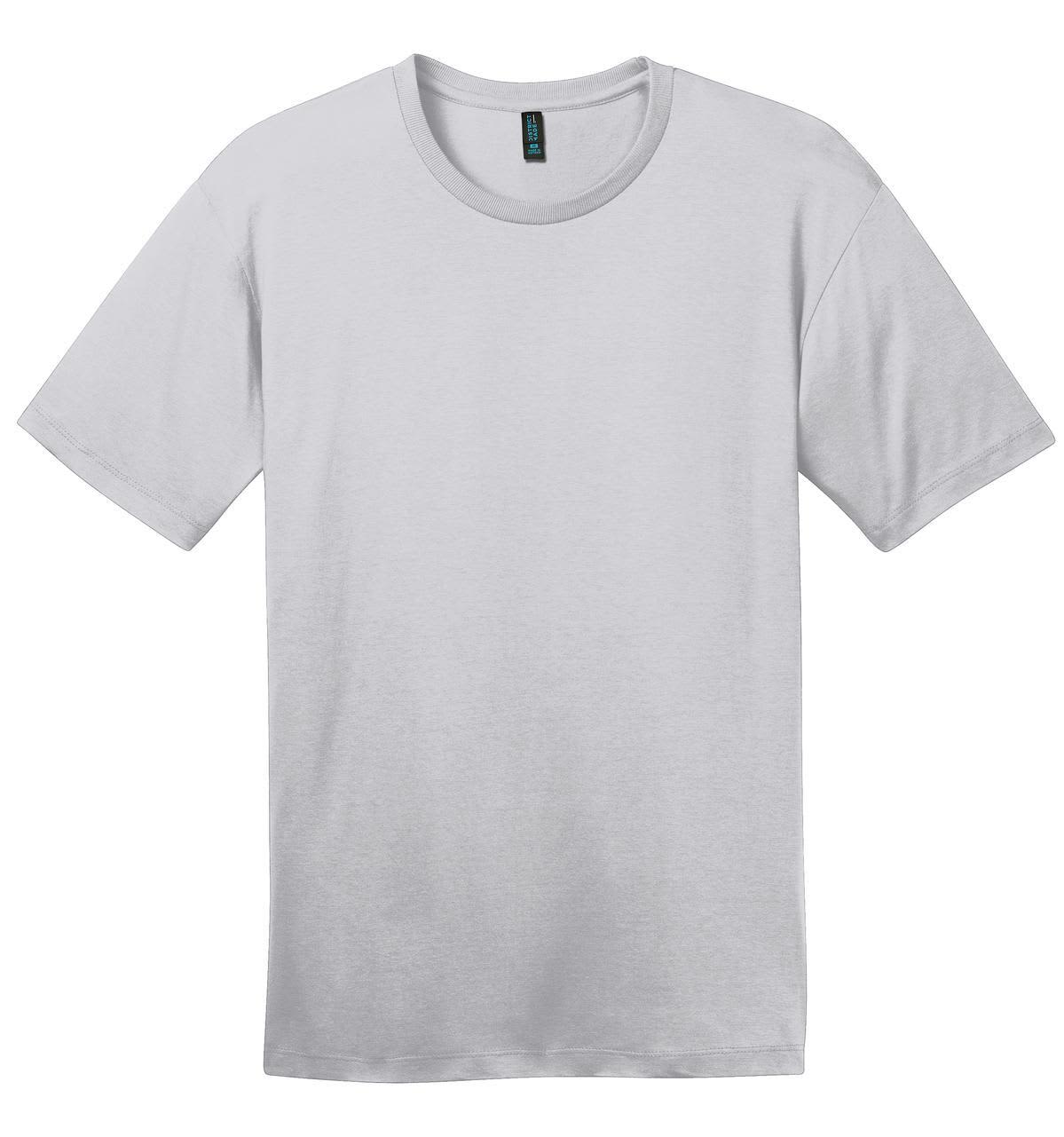 A light grey crew neck t-shirt featuring short sleeves and a brand logo.