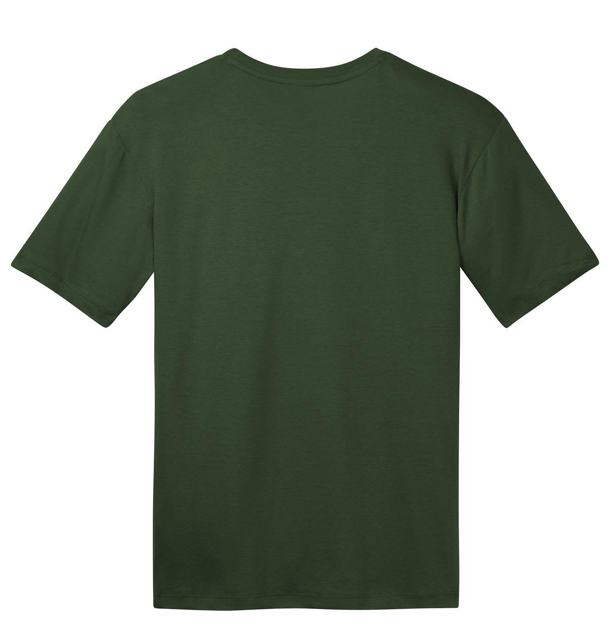 A green crew tee shirt featuring a simple design and a branded logo on the back.