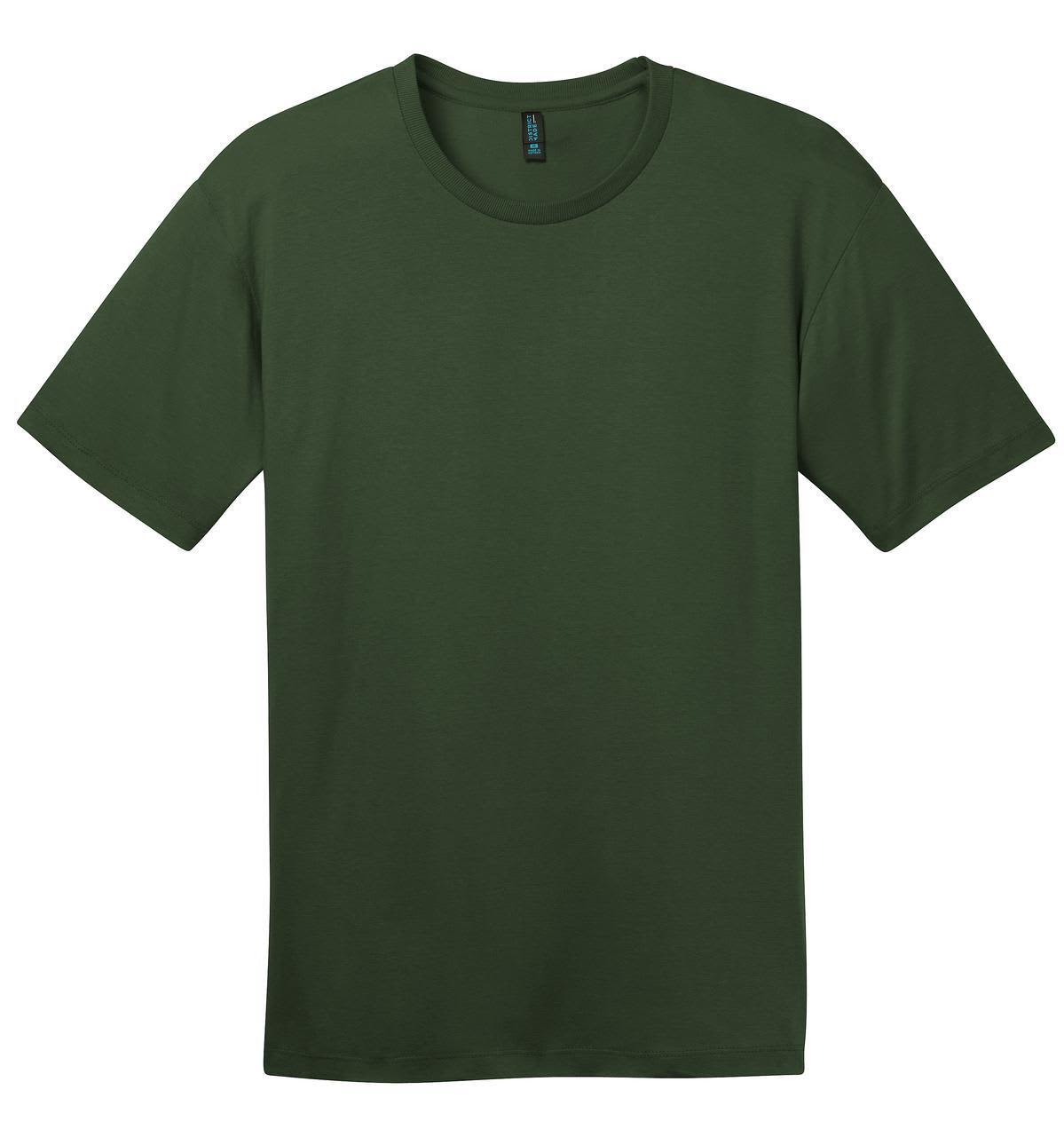 A dark green crew neck t-shirt with short sleeves and a logo on the tag.