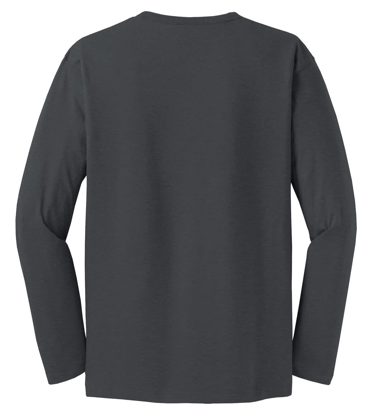 A long sleeve tee in dark grey featuring a back view, with a smooth finish and a logo on the garment.