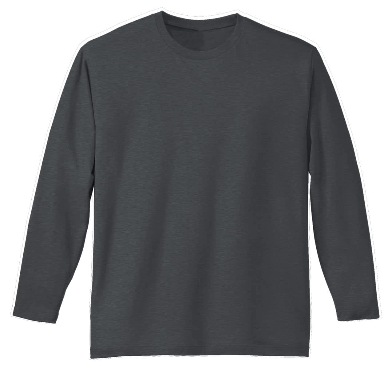 A long sleeve t-shirt in dark grey, featuring a crew neck and a simple design with a logo.