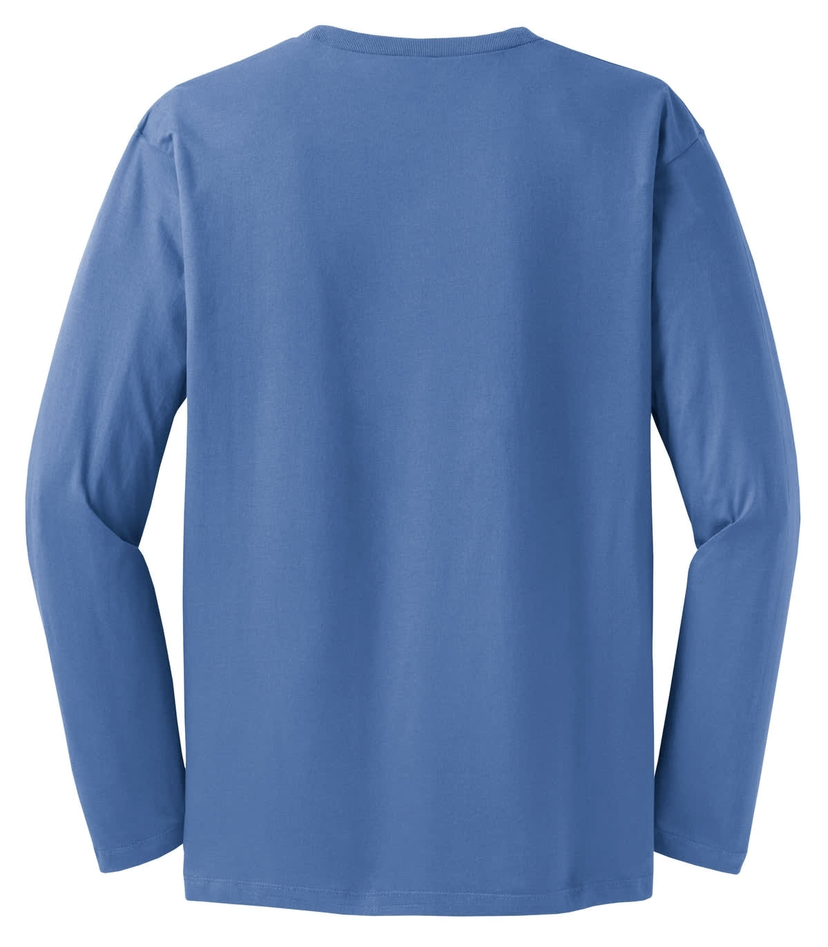 A blue long sleeve tee shirt with a smooth back and a subtle logo. Ideal for casual wear.