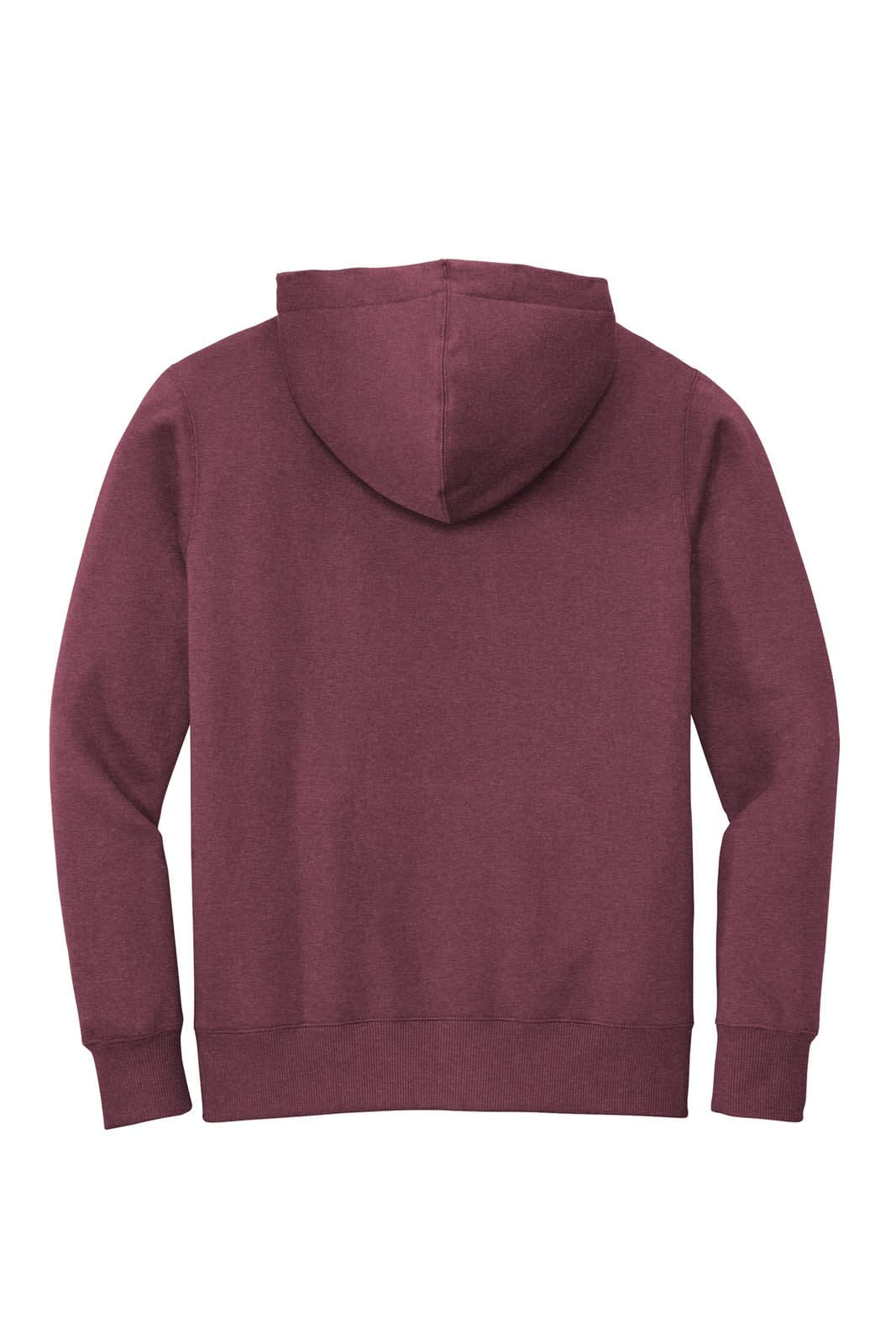 A maroon fleece hoodie with a hood and a plain back design. It features a logo branding.