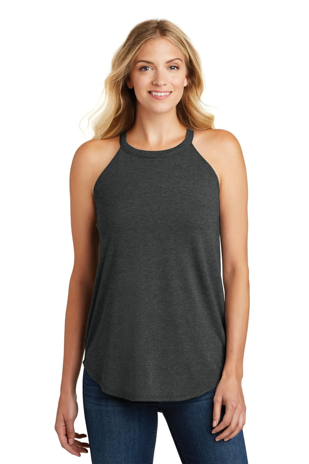 District Made Ladies Perfect Tri Rocker Tank - DT137L Image Black Frost