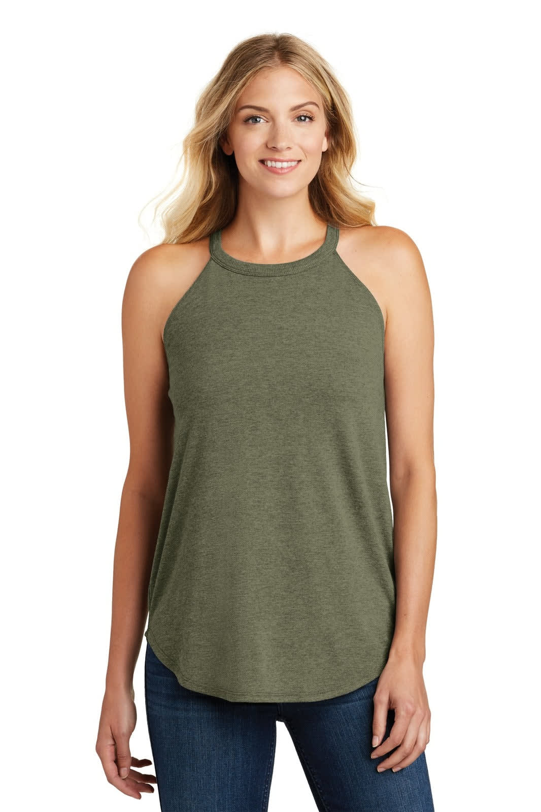 District Made Ladies Perfect Tri Rocker Tank - DT137L Image Military Green Frost