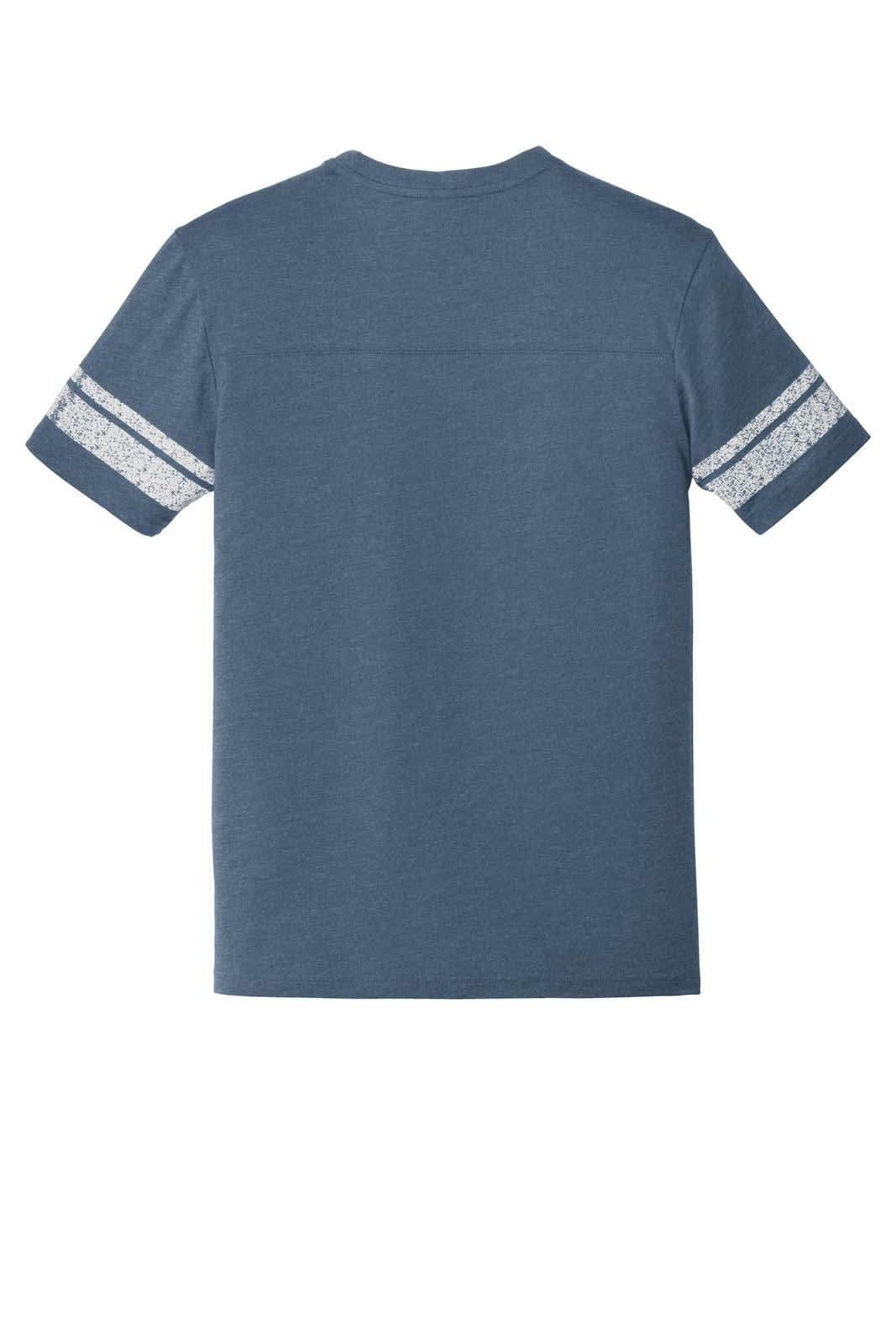 A blue men's game tee featuring short sleeves with patterned accents. It has a brand logo on the design.