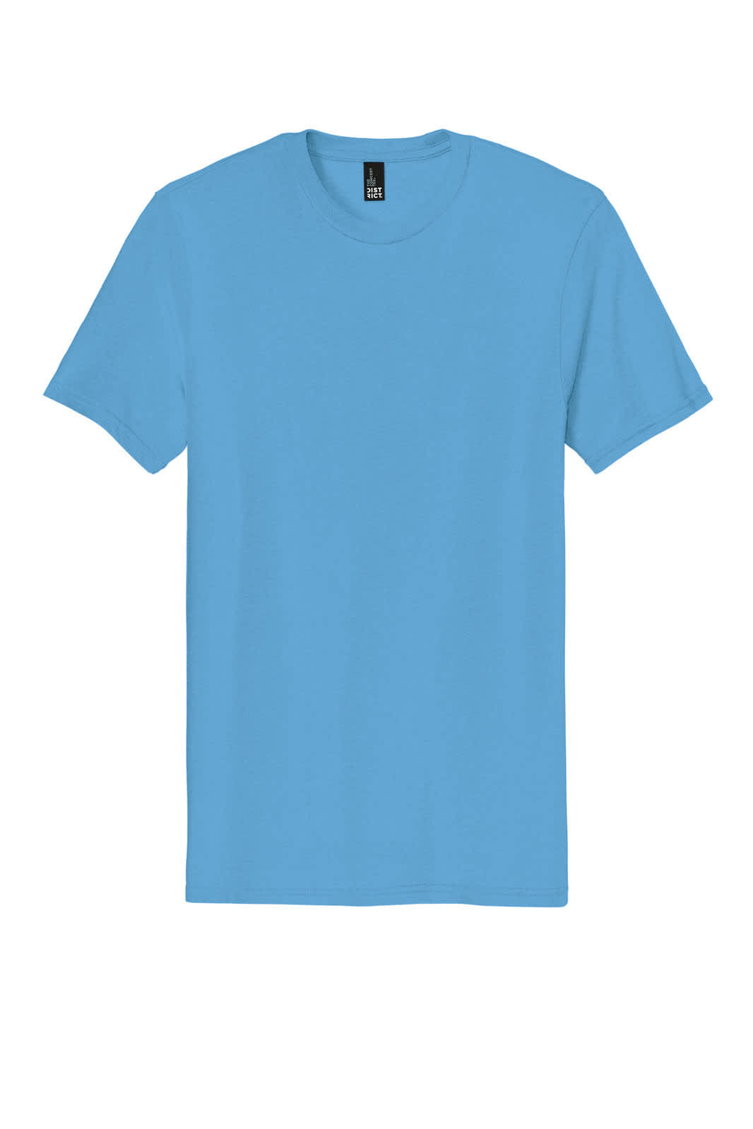 A light blue t-shirt with short sleeves, featuring a neckline and an attached logo.