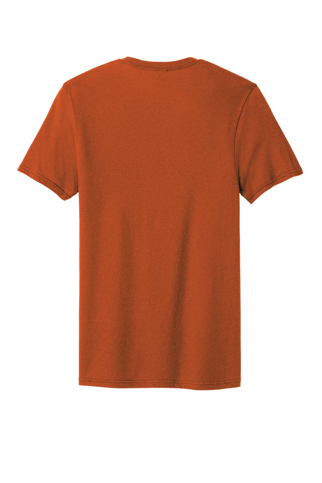 An orange T-shirt with a classic crew neck and short sleeves, featuring a logo on the back.