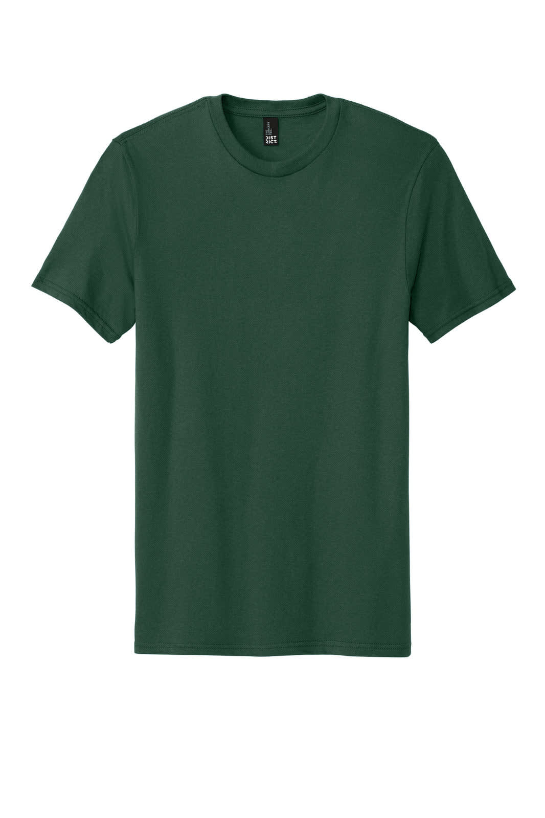 A dark green t-shirt with short sleeves and a crew neckline, featuring a logo on the tag.
