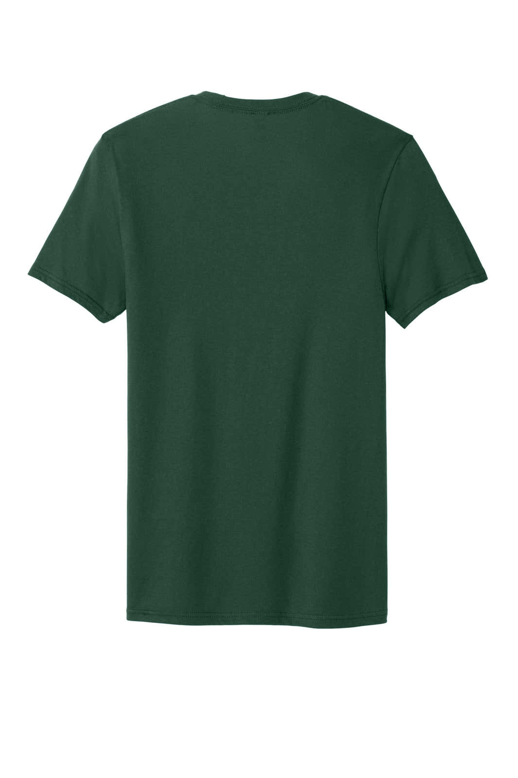 A plain green T-shirt featuring a classic crew neck and short sleeves, with a logo on the back.