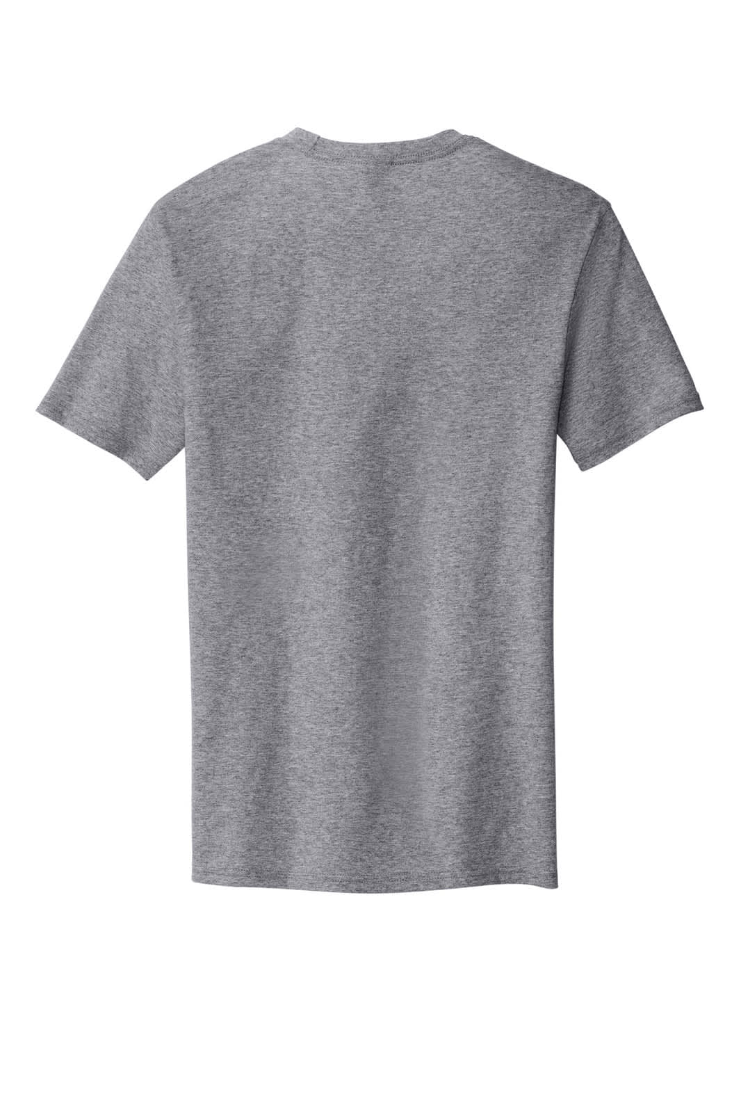 A grey T-shirt featuring a standard crew neck and short sleeves, displayed from the back view.
