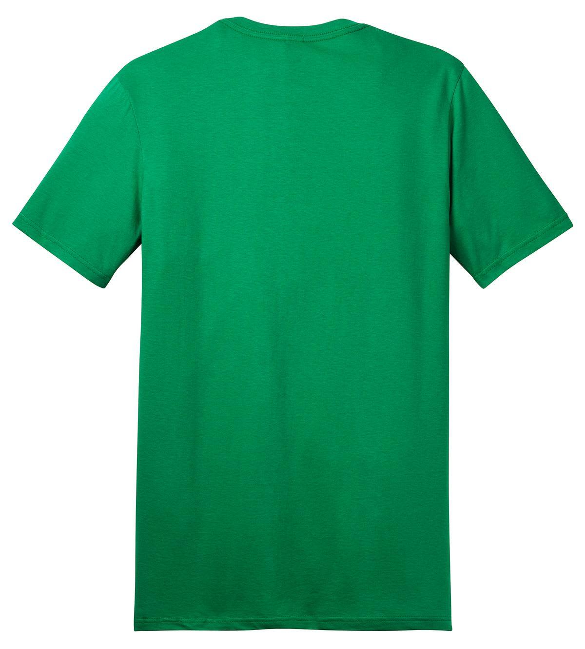 A green t-shirt featuring a plain design and short sleeves, with a logo on the back.