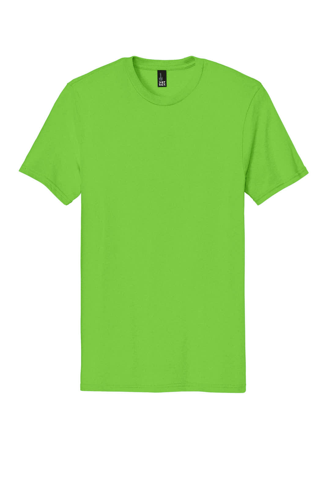 A bright green t-shirt with a classic crew neck and short sleeves. It features a brand logo on the neckline.