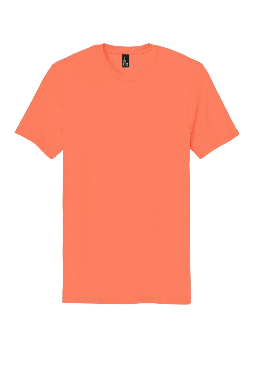 An orange short-sleeve T-shirt featuring a round neckline and a brand logo on the label.