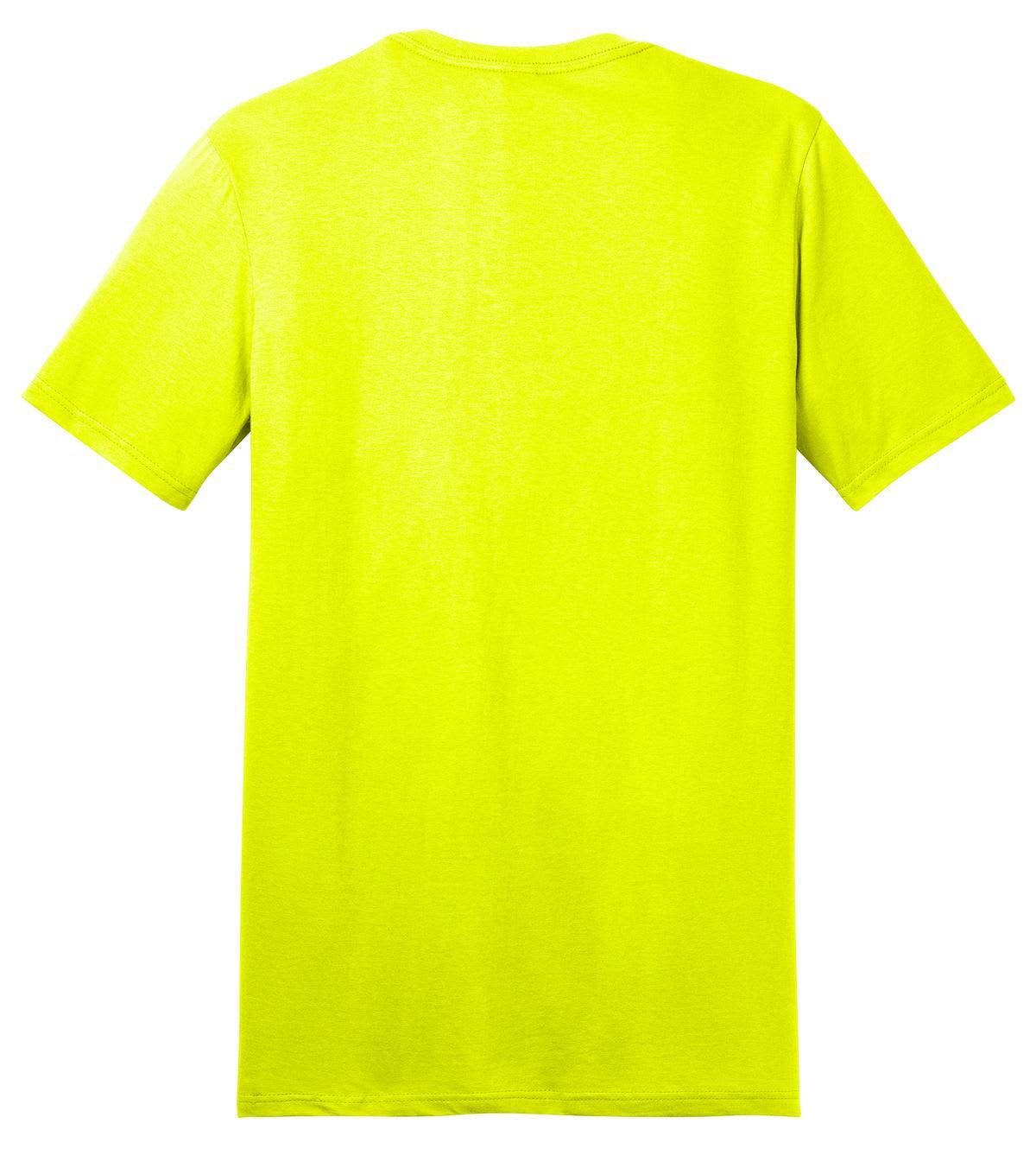 A bright yellow t-shirt with short sleeves and a plain back, featuring a logo on the label.