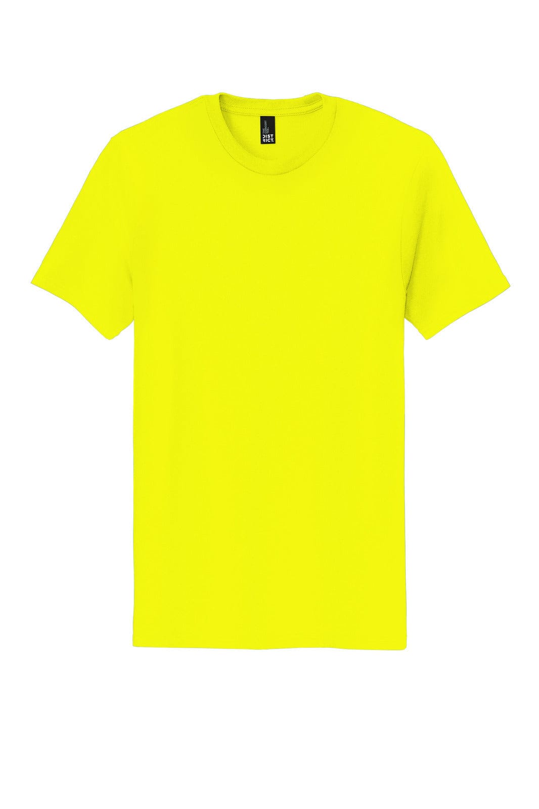 A bright yellow t-shirt featuring a classic crew neck design and short sleeves. It has a logo on the label.