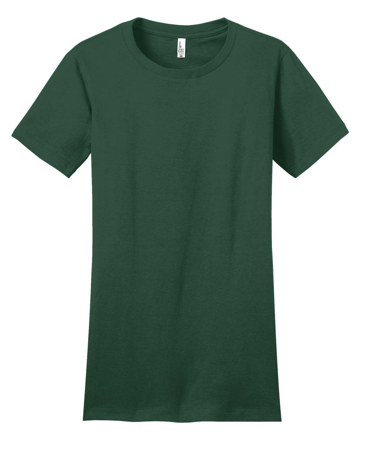 A dark green juniors' t-shirt with a classic crew neck and short sleeves, featuring a logo.