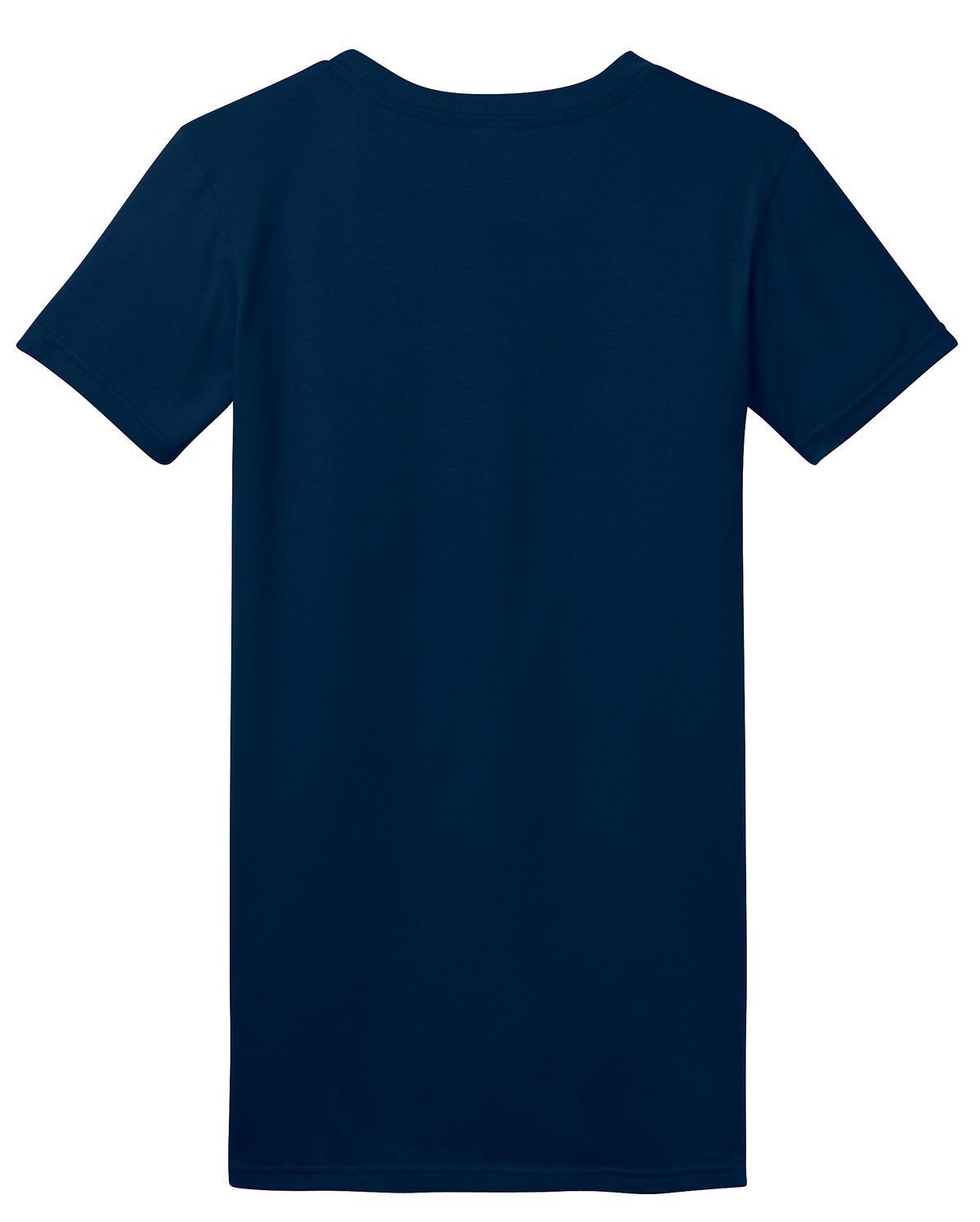A navy blue juniors' t-shirt with a simple design and short sleeves, featuring a logo on the back.