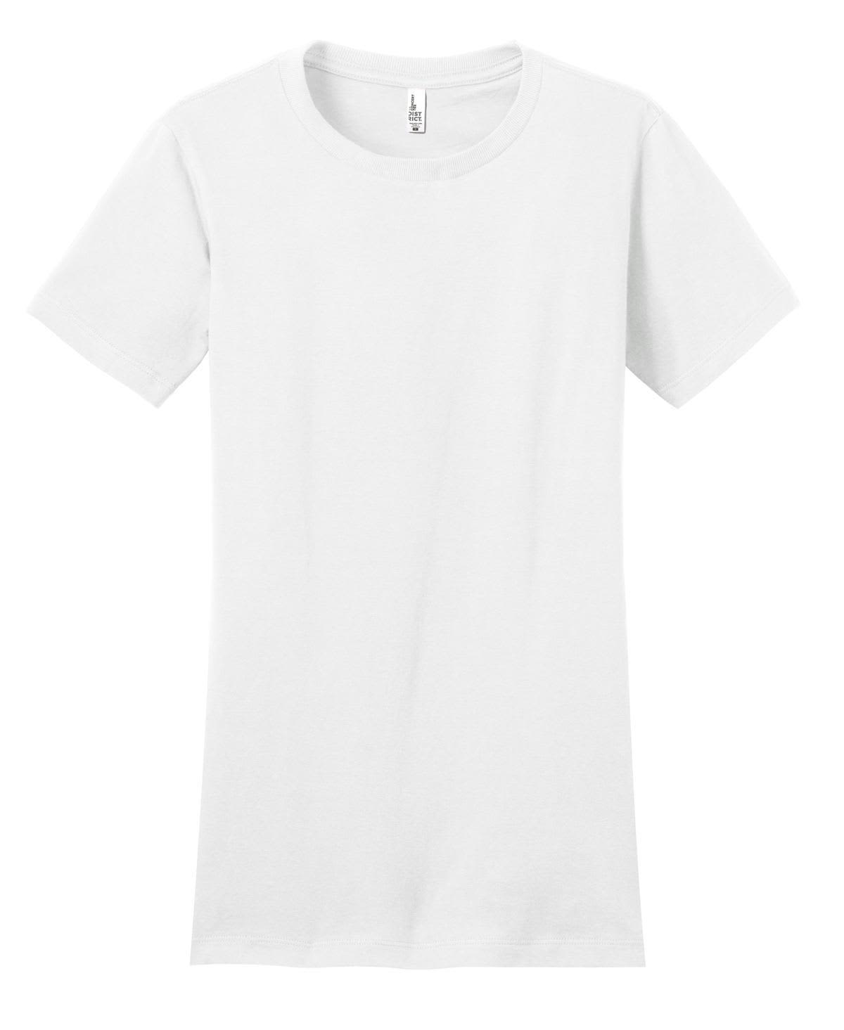 A white juniors' concert tee with short sleeves and a round neckline, featuring a logo on the label.