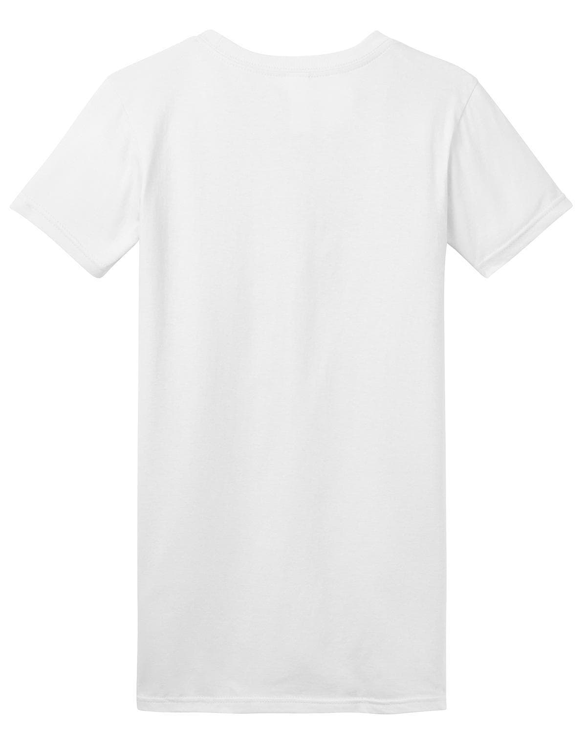 A plain white juniors' t-shirt, featuring a short sleeve design and a simple back view.