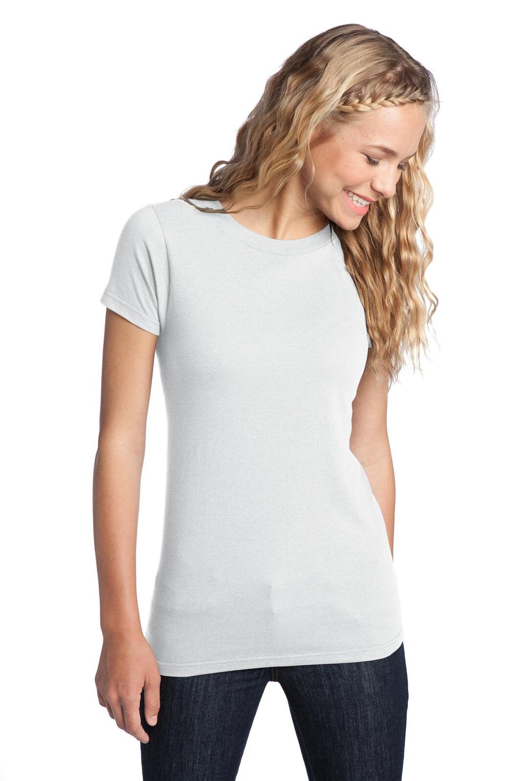 A light grey juniors' t-shirt with a classic fit, featuring short sleeves and a simple design.