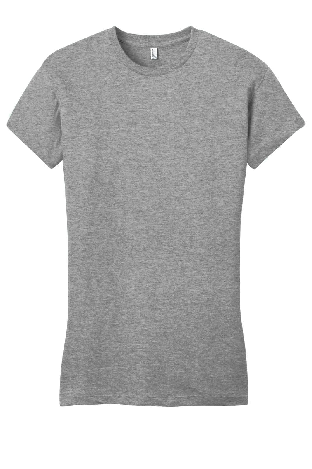 A grey juniors T-shirt with a fitted design and short sleeves. It features a logo on the chest.