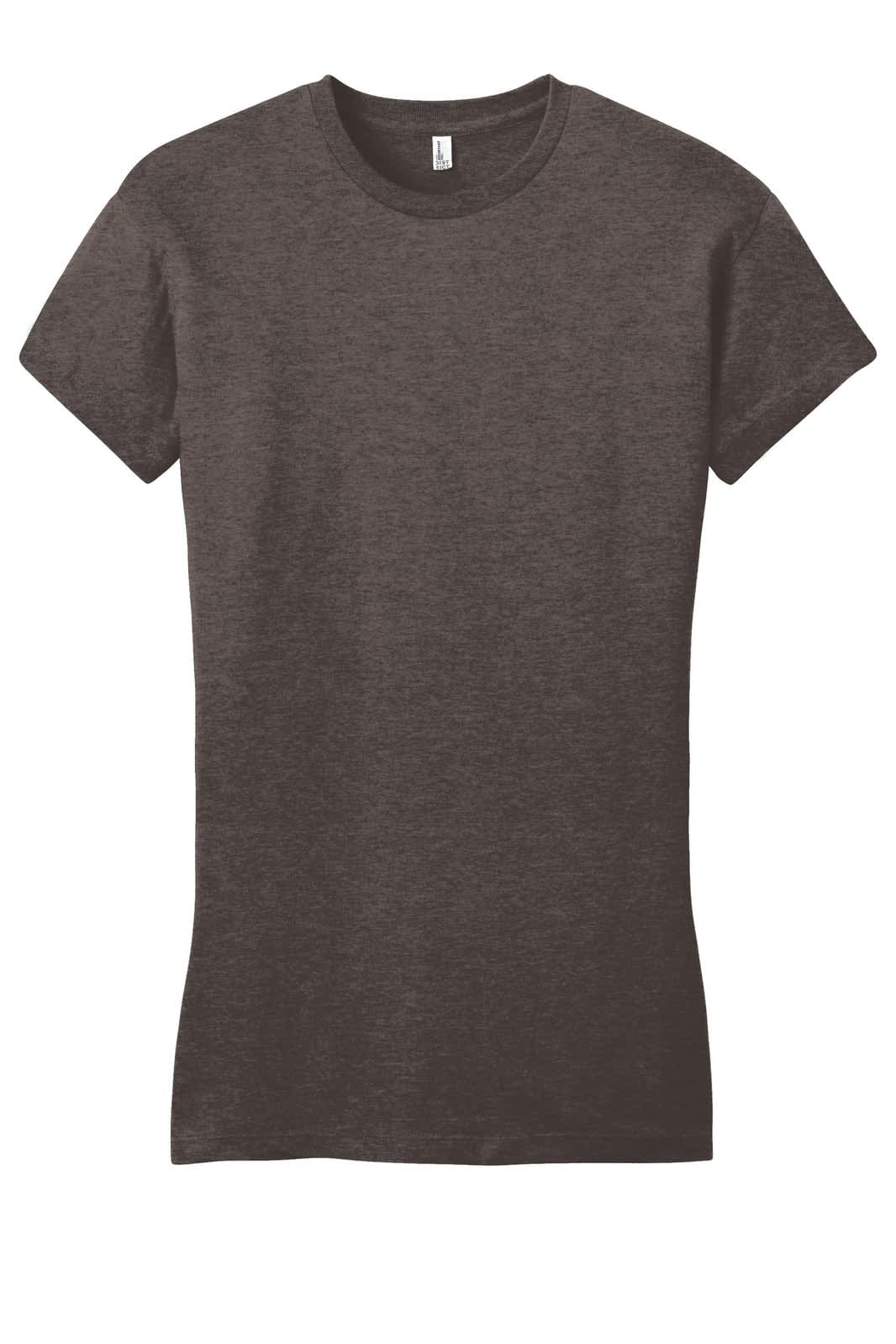 A charcoal grey juniors t-shirt with a classic crew neck and short sleeves, featuring a logo.