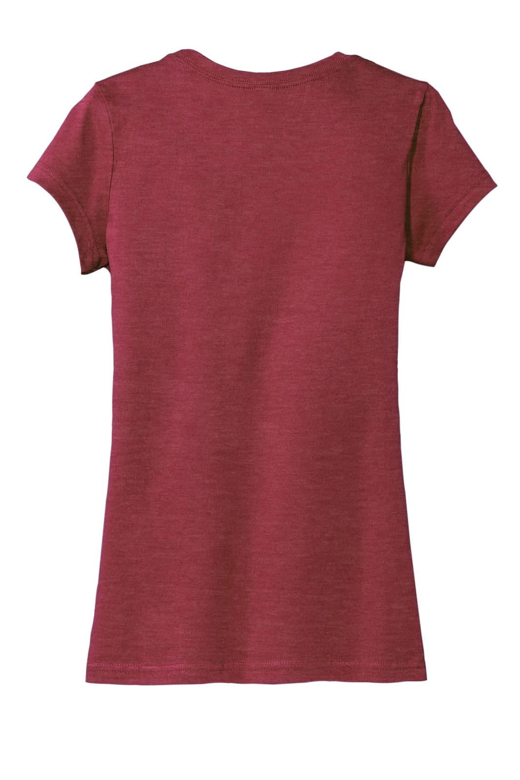 A burgundy juniors' t-shirt with short sleeves and a fitted silhouette, featuring a branding logo on the back.