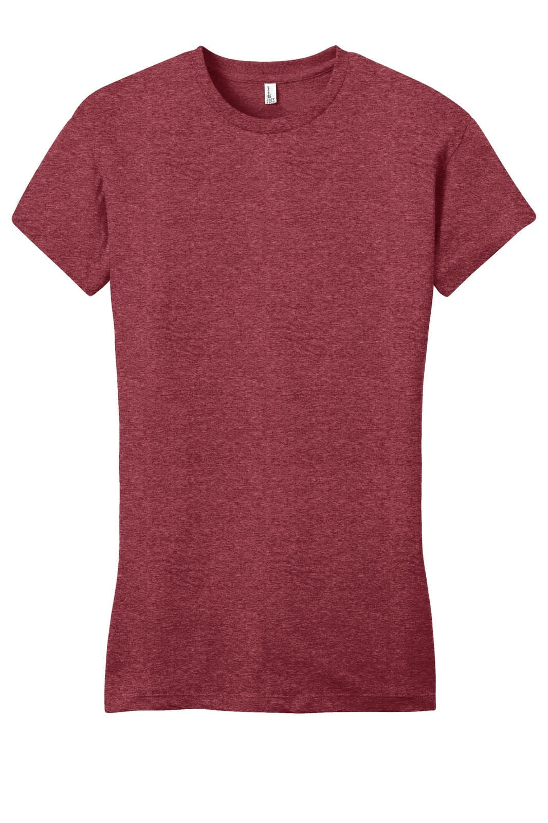 A maroon juniors t-shirt with a fitted style and short sleeves, featuring a branding logo.