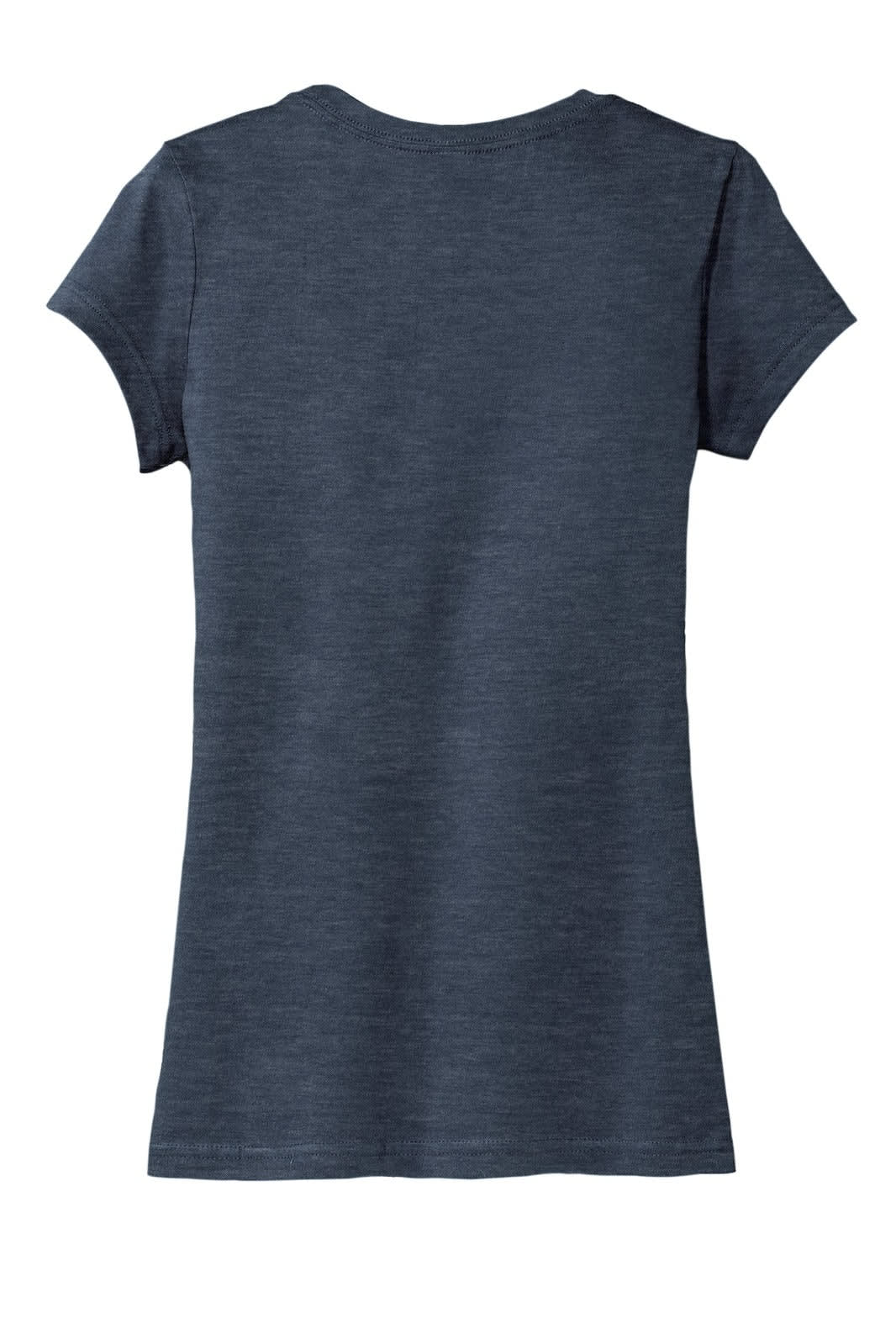A navy junior t-shirt featuring short sleeves and a fitted design, with a branding logo on the back.