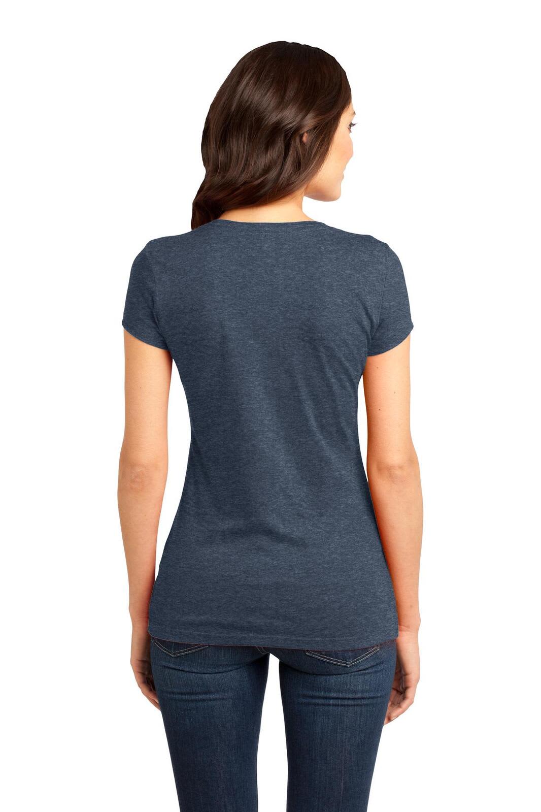 A fitted junior t-shirt in a dark blue hue, featuring short sleeves and a subtle logo on the back.