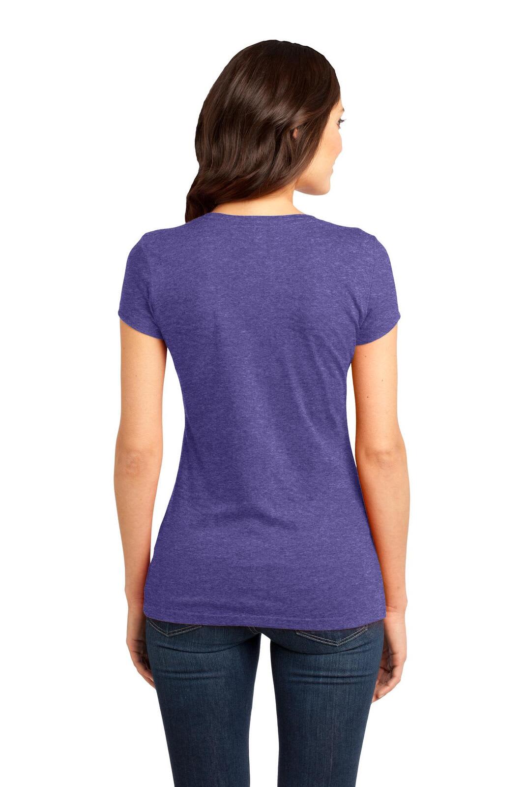 A fitted purple juniors t-shirt with short sleeves, view from the back, featuring a subtle logo.